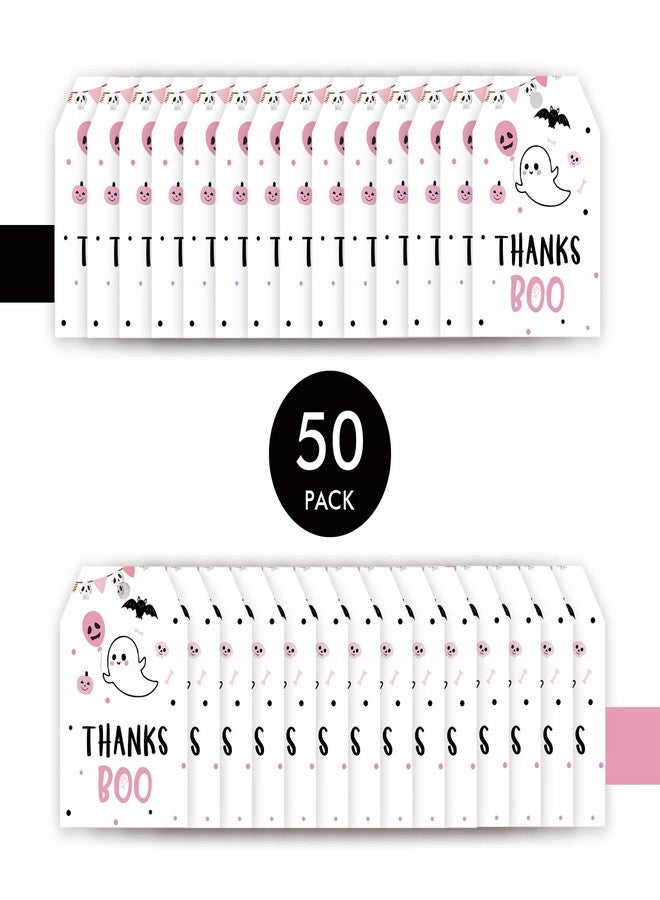 FORSHEEP 50pcs Halloween Thank You Tags, Little Boo Gift Tag with String for Halloween Party, Cute Ghost Thank You Paper Tags for Birthday/Spooky Boo Themed Party Favors - Image 3